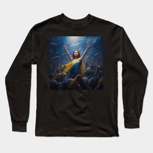 FREEDOM FOR UKRAINE - girl in Ukraine colors, illustration, painting style Long Sleeve T-Shirt